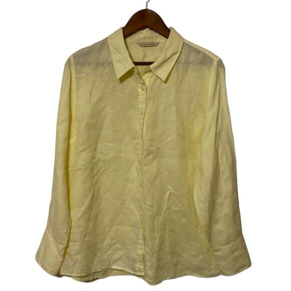 Soft Surroundings Tops - Soft Surroundings 100% Linen Long Sleeve Button Down Butter Yellow Lagenlook